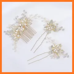 【新品】 Haodeliy 髪飾り ヘアアクセサリー ヘッドドレス コーム Uピン ヘアピン 3点セット 花嫁 ヘアアクセサリー 手作り ウェディングヘッドドレス 髪飾り フラワー 結婚式 披露宴 二次会 発表会 卒業式 入学式 パーティー 和装用髪飾り  1