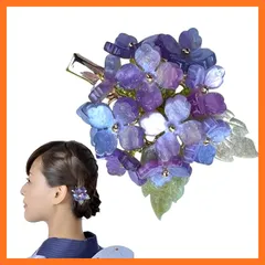 【新品】 髪飾り 浴衣 紫陽花 【夏の和装にあう涼やかなワンポイント髪飾り】 かんざし 和装小物 ＆JuJu (パープル, クリップタイプ) 1