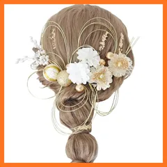 【新品】 Bud Flower バドフラワー 髪飾り 成人式 卒業式 ドライフラワー 水引 金箔 和装 振袖 袴 ヘッドドレス 結婚式 七五三 アクセサリー hair-198 (A:ゴールド) 1