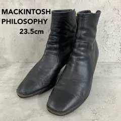 MACKINTOSH PHILOSOPHY マッキントッシュ フィロソフィー 本革 レザー アンクル丈 ショートブーツ ブーティ 23.5cm 6445 黒 ブラック チャンキーヒール 太ヒール バックジップ スクエアトゥ ★ ◇■