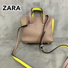 ZARA ザラ 2way ミニトートバッグ ショルダー ネオンイエロー ベージュ バイカラー レザー調 ハンドル 斜め掛け ロゴ刻印 小さめ コンパクト カジュアル ★ ■■