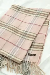 (F) ブランドヴィンテージマフラー いちごミルク CHECK ドイツ生地 ボドル-2659