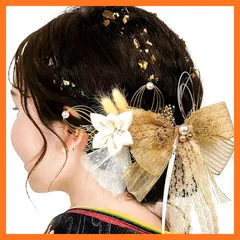【新品】 [OTAKUMARKET] 髪飾り 成人式 振袖 リボン 12点セット 花 袴 卒業式 着物 髪 飾り 和装 浴衣 髪 飾り 水引き 七五三 コーム ヘアアクセサリー 金箔 付き 3カラー (ゴールド) 1