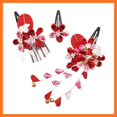 【新品】 OTAKUMARKET 七五三 髪飾り 成人式 3点セット 振袖 浴衣 和装 つまみ細工 髪 飾り 着物 髪飾り 袴 卒業式 結婚式 セット 三歳 七歳 女の子 ガールズ 4カラー (赤) 0