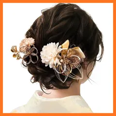 【新品】 [OTAKUMARKET] 髪飾り 水引 細工 花 袴 成人式 振袖 着物 和装 浴衣 卒業式 七五三 髪 飾り 和風 ヘアアクセサリー 結婚式 コーム 2枚セット (金) 1