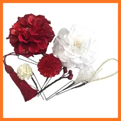 【新品】 【J's select】花 フラワー 髪飾り 8点セット 和装 結婚式 ウェディング 成人式 卒業式 着物 袴に (No.13 赤ダリア) 1
