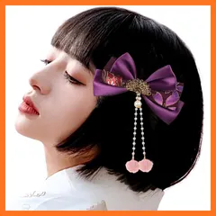 【新品】 [OTAKUMARKET] 髪飾り リボン 袴 卒業式 着物 和装 浴衣 振袖 七五三 成人式 髪 飾り りぼん 和風 つまみ細工 女の子 子供 ヘアアクセサリー 1枚 (パープル) 0