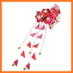 【新品】 [Florica] 髪飾り 七五三 花 成人式 振袖 卒業式 和装 つまみ細工 袴 浴衣 着物 髪 飾り 鈴 髪留め 和柄 (赤) 1枚 1