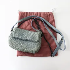 ファロルニ FALORNI イントレチャート メッシュ レザーショルダーバッグ＼ブルー系 ポシェット チェーン クロスボディ【2400014713145】