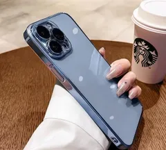 ★iPhone 13 Pro Max 用 超薄透明 落下防止 保護ケース レンズフィルム オールインクルーシブ シンプル カバー 6.7インチ (シェラブルー)