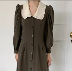 LOPASS パフスリーブ襟付きレトロワンピース