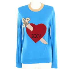 極美品◇GUCCI グッチ カシミヤ シルク混 ミケーレ期 472444 ハート&ダガー 刺?・ビジュー付 長袖 ニット 青 M 伊製 正規品 レディース 極美品◇GUCCI グッチ カシミヤ シルク混 ミケーレ期 472444 ハート