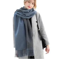 [Trnvco] マフラー レディース 厚手 カシミヤタッチ 秋冬定番 ストール 大判 リバーシブル ショール 両面使える スカーフ 襟巻き 無地 フリンジ付き 防寒 暖かい ふわふわ おしゃれ クリスマスプレゼント 男女兼用 (ブルー)