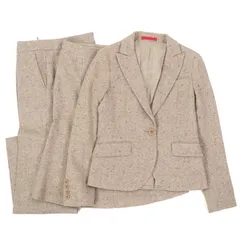 極美品△theory セオリー ウール ツイード シングルジャケット スカート パンツ スーツ セットアップ ベージュ系 0 日本製 正規品 レディース