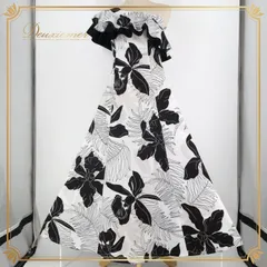 フラダンス 衣装 ワンピース ドレス マーメイドライン エムエムジェイ ブラック系 ホワイト系 MermaidLine MMJ 日本製 アシンメトリー 肩出し モノクロ ワンショルダー フリル かわいい 華やか 鮮やか 上品 ハワイアン レッスン 練習