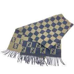 $$ FENDI フェンディ ズッカ柄マフラー ボックスチェック  ブラウン×ネイビー