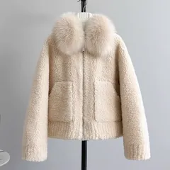 フォックスファー襟  羊毛 ウールファー アウター ボアジャケット ブルゾン 3色 冬 ムートンファー