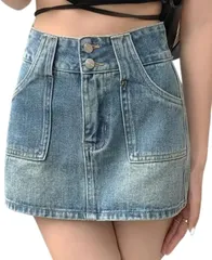 GIVEK デニム スカート レディース ミニ タイト ハイウエスト 美脚 シルエット カジュアル (ライトブルー,  M)