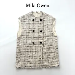 タグ付未使用 美品✨ / 2024 / Mila Owen ミラオーウェン / フリンジコクーンツイードＷベスト / サイズ０ / ホワイト ベージュ / ツイードジレ / フリンジ / ノーカラー / チェックツイード / 入学式 / セレモニー