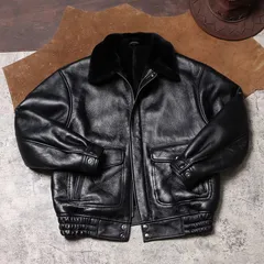 《新品未使用》オリジナル 羊革ムートン一体 ややワイドフィット ライダースジャケット 秋冬 保温 本革 メンズ(K)