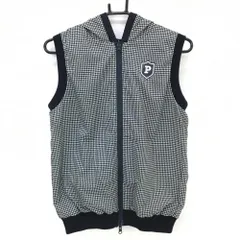 【超美品】パーリーゲイツ リバーシブルアウターベスト 黒×白 千鳥格子風 片面ニット レディース 1(M) ゴルフウェア PEARLY GATES
