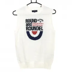 【超美品】キャロウェイ ニットベスト 白×ネイビー フロント英字 ウール混 レディース LL ゴルフウェア Callaway