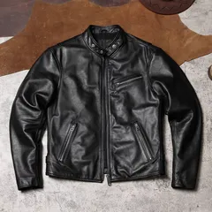 《新品未使用》コーヒーナイト スタンドカラー ライダース レザージャケット 復刻メンズ 本革ライディングジャケット ソフト薄手 カーフ（小牛革）コート (K)