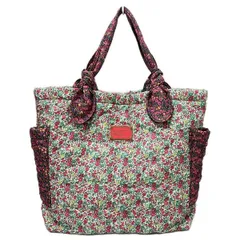 MARC BY MARC JACOBS(マークバイマークジェイコブス) トートバッグ美品  - グリーン×レッド×マルチ 花柄/ロゴキルティング コットン