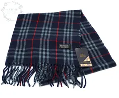 Burberrys　ヴィンテージ バーバリーチェック柄フリンジスカーフ（マフラー）　未使用品タグ付き　ネイビー