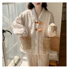 ルームウェア 即購入OK レディース 冬 もこもこ パジャマ 上下セット 秋 冬 パジャマ もこもこ 2点セット 部屋着 前開き Vネック 室内着 寝巻き 秋 長袖 長ズボン ゆったり 寝間着 女の子 暖かい 寒さ対策 プレゼント weixz231