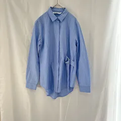 美品 ZARA BASIC ザラベーシック レディース トップス シャツ ブラウス S ブルー ストライプ サイドベルト付き 細見え かわいい かっこいい おしゃれ お仕事着 カジュアル 体型カバー