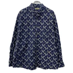 Munsingwear 長袖 柄シャツ XL ネイビー ブルー ボタン ボタンダウン 胸ポケット 総柄シャツ 総柄 葉っぱ 長袖シャツ 春物 a712-5758のサムネイル