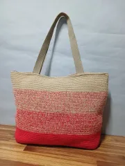 編み物 レッド/ベージュ ショルダーバッグ