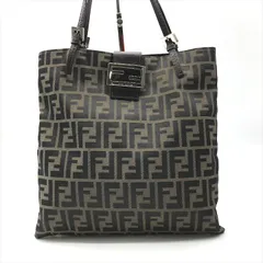 美品 FENDI フェンディ ズッカ ロゴ 金具 カーキ ショルダー トート バッグ 肩掛け キャンバス レザー ブランド 鞄 レディース tm109