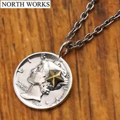 【新品】ノースワークス NORTH WORKS  コインネックレス ペンダント チェーン付き（50cm） ヴィンテージ10セント銀貨 マーキュリーダイム硬貨 リバティーコイン 自由の女神 シルバー日本製 N-301【正規品】