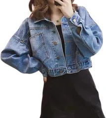 GIVEK デニム ジャケット レディース アウター ショート丈 上着 ジージャン 服 春 秋 (デニムブルー,  L)