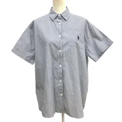 ZM1668【美品】U.S.POLO ASSN. 半袖シャツ ストライプ ビックシルエット 白×水色 サイズF 綿100％