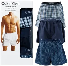 Mサイズ アソート 2【3枚組】カルバンクライン ウーブン ボクサー  Calvin Klein プレゼント 誕生日 贈り物 ギフト 男性 トランクス コットン 綿 100％