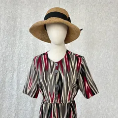 USA製 70s? 幾何学柄 マキシ丈 半袖 ワンピース ヴィンテージ レトロ 古着