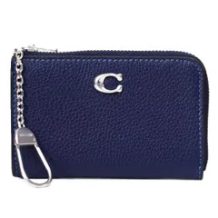 コーチ コインケース COACH ぺブルレザー エッセンシャル キーリング付き L字 ジップ ロゴ マルチ カードケース 小銭入れ ダークネイビー CR513