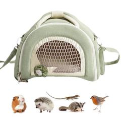 小動物 お出かけバッグ 散歩バッグ 通院 移動 持ち運び ショルダー お出かけバック 肩掛け 斜めがけ うさぎ ハムスター リス モモンガ モルモット デグー チンチラ ハリネズミ フェレット 防寒 暖かい 柔らかい軽量 散歩 お出かけ グリーン