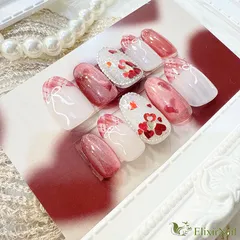 【現品】ネイルチップ　赤　ハート　リボン　バレンタイン