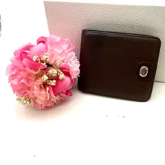 ダンヒル 2つ折り コンパクト財布 革 茶 カード 札入れFX579