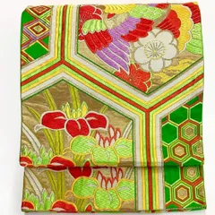 ［6182］袋帯 鳳凰花亀甲文様 刺繍 六通 正絹 着物 フォーマル