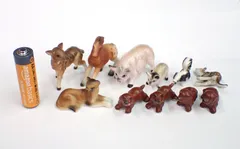 ▲05 陶器製 ミニチュア 動物 11点▲ウマ/シカ/ブタ/ネコ/イヌ/置物
