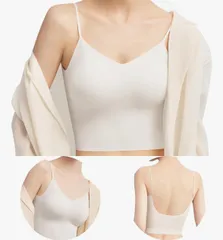 [ヴェーミア] ブラ付きキャミソール Vネック シンプル脇高設計 高弾性 柔らかい 吸汗吸湿速乾 【夏 レディース キャミソール】エレガントノンワイヤー薄手高伸縮 シワ防止 レディース タンクトップ 下着 快適ヨガウェア (ホワイト,XL)