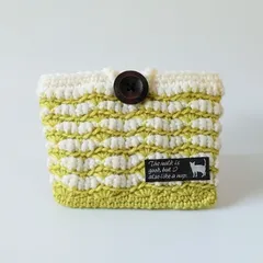 ボタンポーチ１１.ライムグリーンと白模様