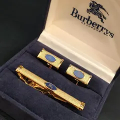 759-16　極美品　Burberry　バーバリー　カフス・タイピンセット　メンズ　men's　男性　ゴールド　ブルー　ネイビー　騎馬ロゴ　ビジネス　アクセサリー　カフリンクス　ネクタイピン