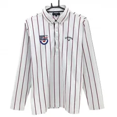 キャロウェイ 長袖ポロシャツ 白×レッド ストライプ ボタンダウン  メンズ LL ゴルフウェア Callaway