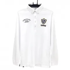 【超美品】フィラゴルフ 長袖ポロシャツ 白 ダイヤ柄地模様 ボタンダウン  メンズ LL ゴルフウェア FILA GOLF